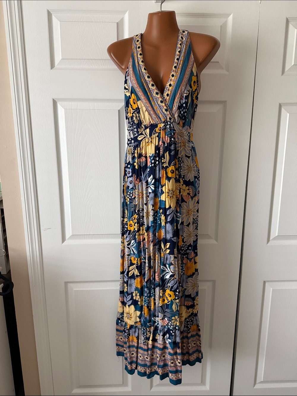 Angie Navy, Mustard, Teal & Blush Floral Maxi Dress